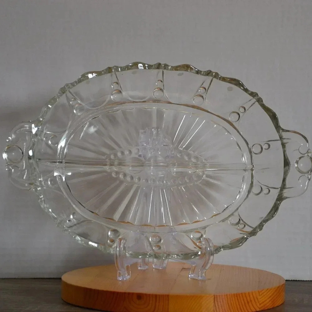 Vtg Divided Glass Serving Platter